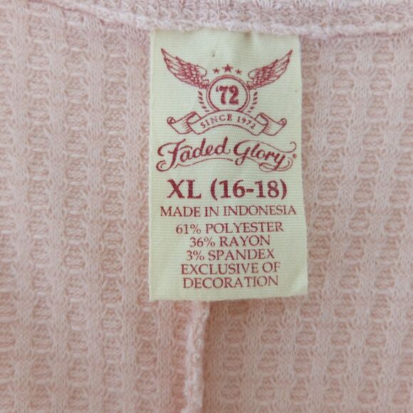 Faded Glory Pink Lace Shoulder Long Sleeve Waffle Knit Top Size XL - Picture 5 of 6
